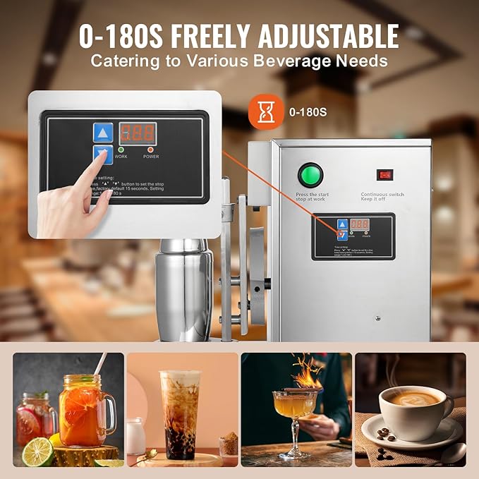 VEVOR Milk Tea Shaker, Electric Milk Tea Maker Machine, 0-180s Adjustable Milk Tea Shake Mixer Machine with 750ML Stainless Steels Cup for Bubble Tea, Boba Tea, Juice, Coffee, Milk, Wine