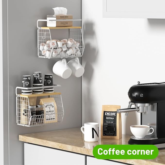 Ofiray-home Magnetic Shelf for Fridge with Wood Lid, Fruit Potato and Onion Storage Bins, Pantry Organizers & Storage, Large Container Magnetic Spice Rack for Refrigerator, Kitchen Counter (White, 1)