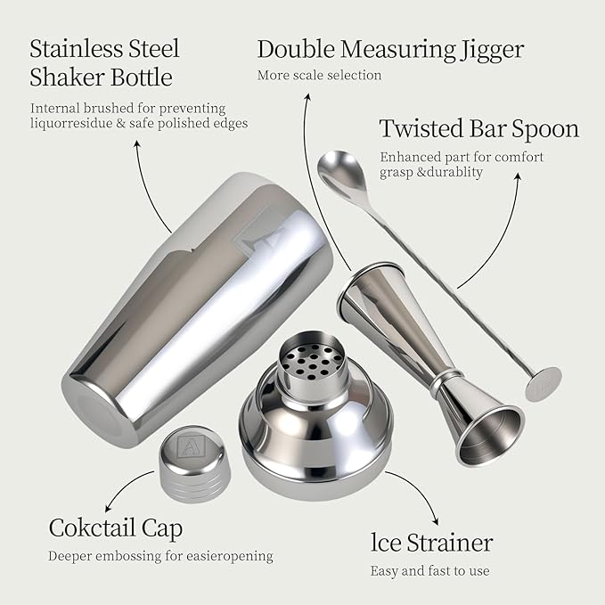 24oz Cocktail Shaker Set with Minimun 1/8oz Scale 1 oz 2oz Jigger - Monogramm Initials Martini Shaker Set - 304 Stainless Steel Bar Shaker - Personalized Gift for Friend,Husband-Blank