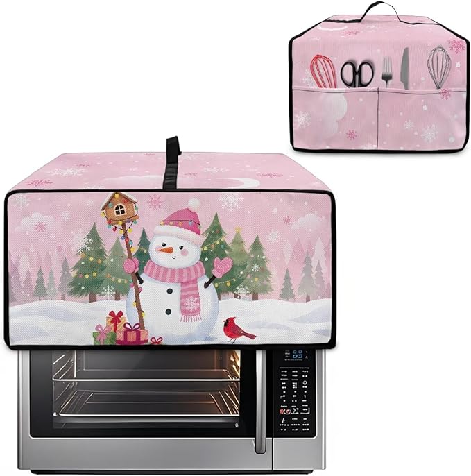Air Fryer Toaster Oven Dust Cover Washable Convection Oven Cover Stylish Kitchen Appliance Protector Decorations Countertop Accessories, M, Snowman Northern Cardinal Pink