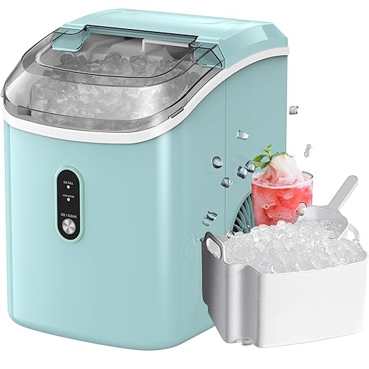 Nugget Ice Maker Countertop, Pellet Ice Machine with Self-Cleaning Function, Produces 33 lbs of Chewable Ice in 24 Hours, Sonic Ice Maker Perfect for Home Kitchens and Offices, Green