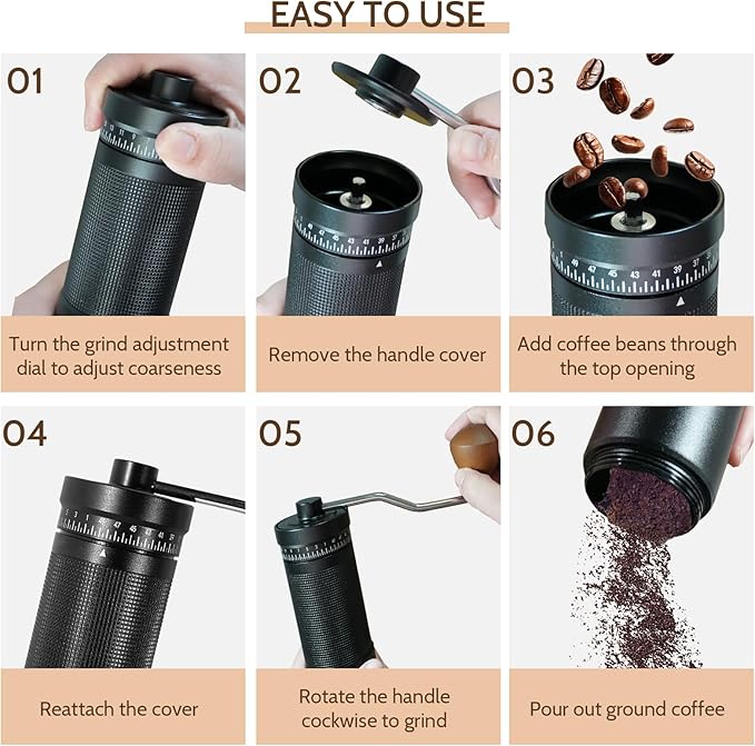 Manual Coffee Grinder with Digital External Adjustable Settings, Portable Hand Grinder with Stainless Steel Conical Burr, 30g Capacity for Travel, Camping, Office, Espresso, Pour Over (Black)