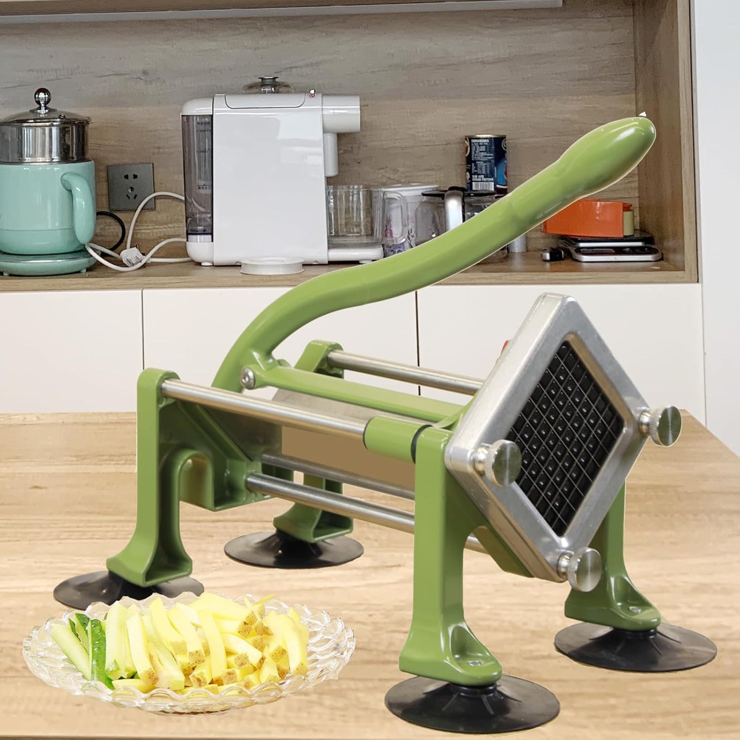 Commercial French Fry Cutter Stainless Steel.Potato Cutter for French Fries with 3/8Inch Blade, Commercial French Fry Cutter Manual Potatoes Cutting Machine with Suction Feet.