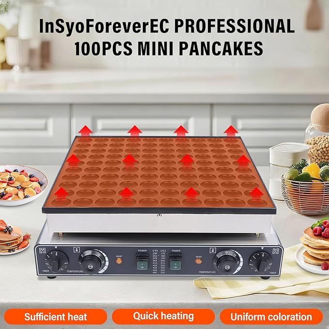 100PCS Mini Dutch Pancake Baker, Electric Waffle Maker Machine Nonstick, Poffertjes Maker Dorayaki Baker 1.8 Inches for Home and Restaurants, 110V, 3400W