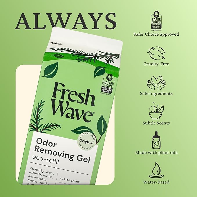 Fresh Wave Odor Removing Gel Refill, 63 oz., Pack of 2 - Safer Odor Absorbers for Home, Natural Plant-Based Odor Eliminator, Every 15 oz. lasts 30-60 Days, For Cooking, Trash & Pets