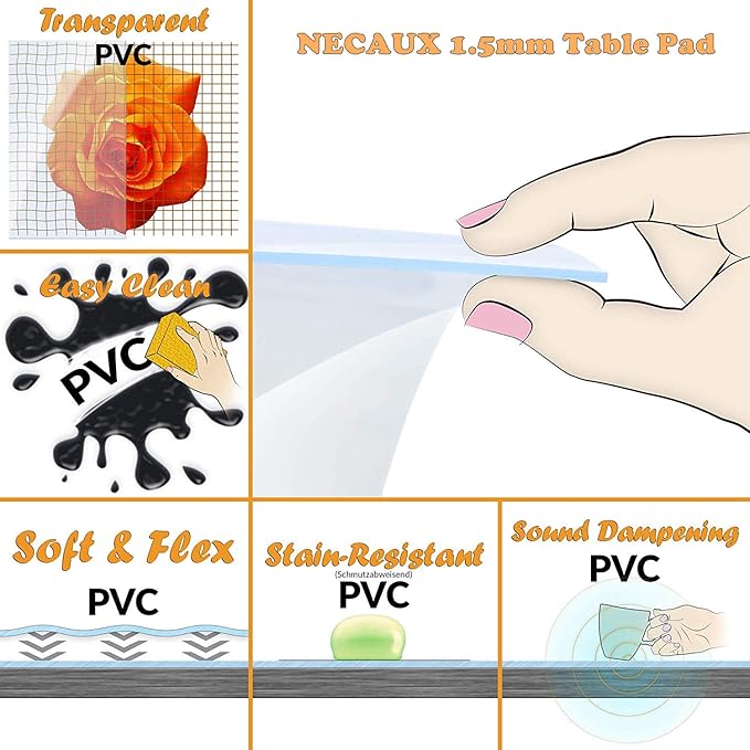NECAUX 17 x 38 Inch Frosted Table Protector, 1.5mm Thick Plastic Desk Pad, Clear Table Cover Protector