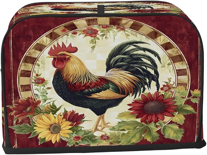 Rooster Red Animal Toaster Cover 4 Slice Dust and Fingerprint Protection Toaster Bread Maker Covers Washable Kitchen Small Appliance Covers for Kitchen Accessories Decor Bakeware Women Gift