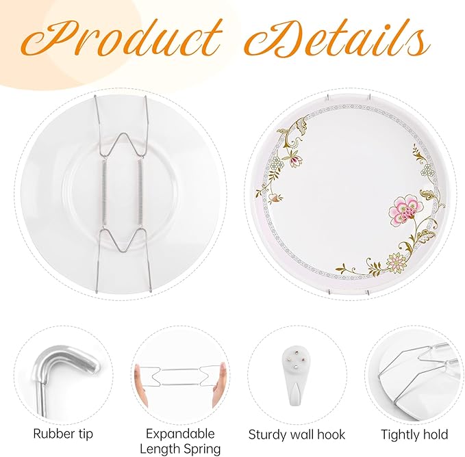 3 Pack Plate Hangers for The Wall, Suitable for 8-10 inch Art Plate, Stainless Steel Invisible Heavy Duty Wire Plate Holder with Wall Hooks, Plate Hangers for Displaying Plates, Platter, Dish, Silver
