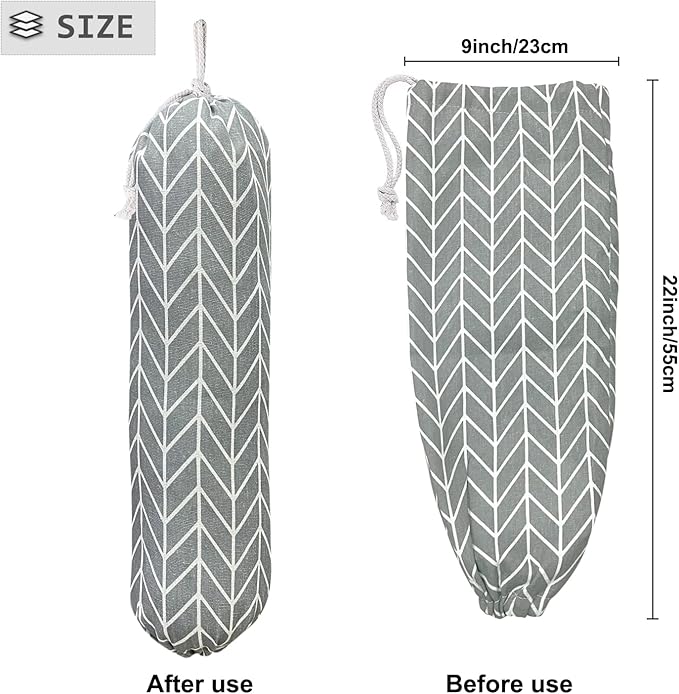 Wall Mount Plastic Grocery Bag Organizer/Holder,Washable Shopping Bags Carrier,Storage Dispenser for Home Kitchen Travelling, Free Adjustment with Drawstring, Large, Gray, 22x9"