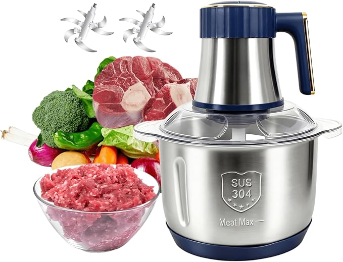 Food Processor,5-Speed Electric Food Chopper,Meat Grinder 5L(20Cups) with Two 6-Blade Sets,500W Powerful Vegetable Chopper Used for Dough Mixing,Meat, Nuts, Fruits, Garlic and Vegetables
