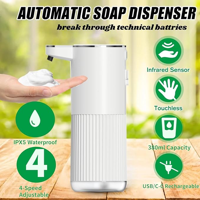 Automatic Soap Dispenser, Touchless Foaming Soap Dispenser Bathroom,Upgrade Hand & Dish Electric Dispenser 4-Level Adjustable Waterproof Wall Mount Kitchen Auto Soap Pump for Thin & Thick Liquid