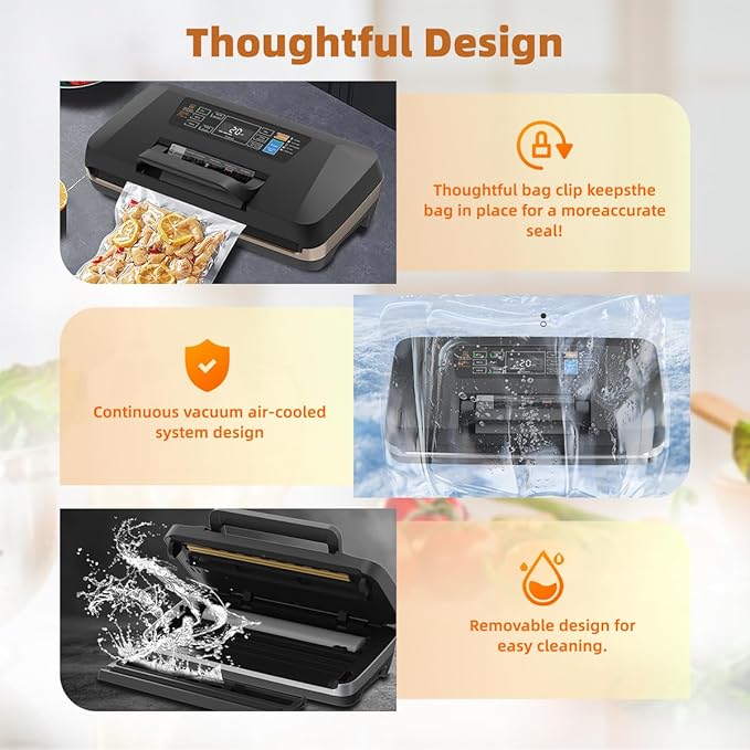 WubbaLubba 95kpa Vacuum Sealer for Food, Automatic Food Sealing Machine with Easy-Lock, Integrated Cutter & Starter Kits for Food Storage Preservation