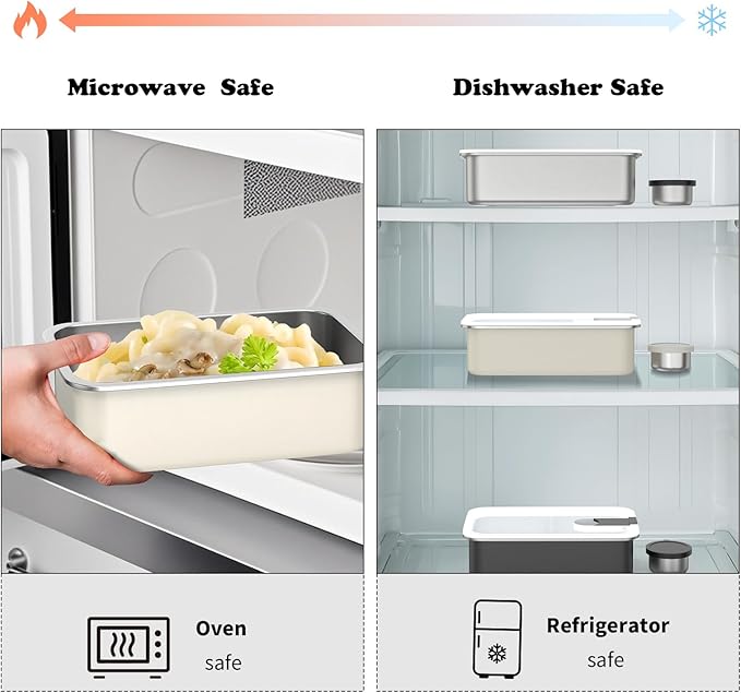 Bakpoco Stainless Steel Bento Lunch Box for Adult, 42oz Leak-Proof Lunch Box Containers, Microwave-Safe, with Adjustable Divider, Convenient Metal Lunchbox for Work, Travel