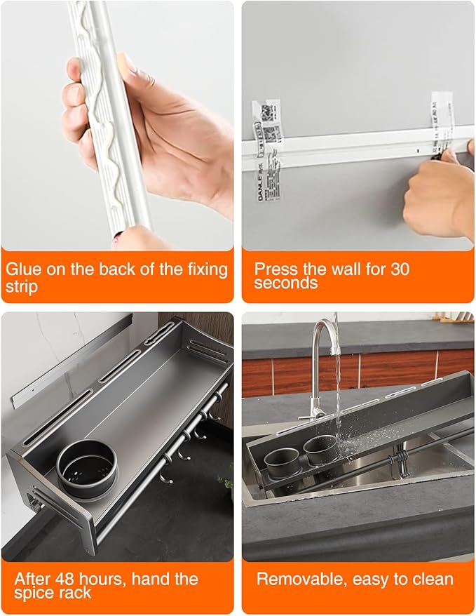 utensil hanger, wall mounted kitchen rail with hooks, waterproof hooks for kitchen utensils, easy installation without drilling (19.7 inches, Cups, 2)