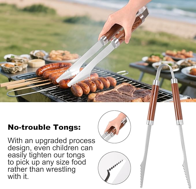 Grilling Accessories Set Large Spatula Fork Cleaning Brush Food Tongs Durable Stainless Steel BBQ Grill Tools with Extra Thick Storage Case BBQ Accessories Grill Set