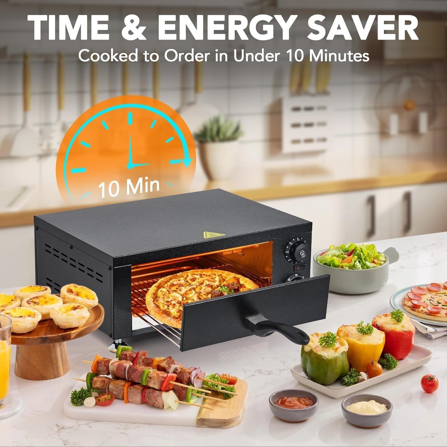 Commercial Electric Pizza Oven 12" 1100W Sealed Stainless Steel Countertop Pizza Maker with Timer for Restaurant, Pizzeria, Food Truck | Indoor Professional Baking Equipment
