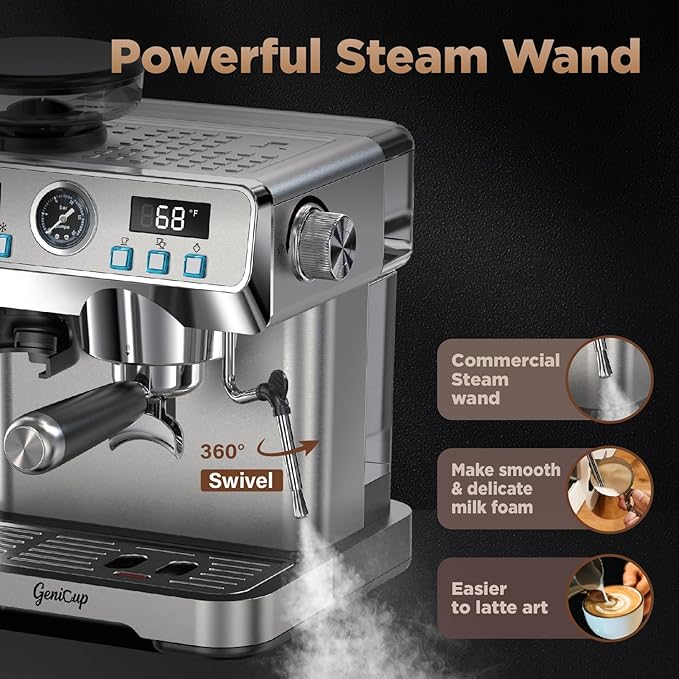 Espresso Machine with Grinder 20 Bar Professional Expresso Coffee Machines for Home Customizable 194℉-203℉ Temp Control Espresso Maker with 68oz Water Tank All-in-One Coffee Maker Cold Brew