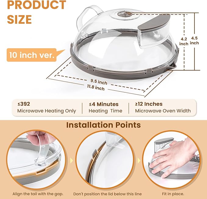 Microwave Splatter Cover for Food, Upgraded Microwave Cover with Water Steamer, Integrated Handle, Plate Covers, Splatter Guard, Cookware Lid, House Essentials for Gift, 10 Inch
