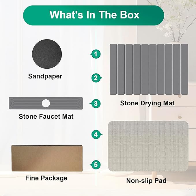 Stone Drying Mat for Kitchen Counter, 24"x16" Water Absorbing Dish Drying Mat with 24"x4" Faucet Mat for Kitchen Sink, Diatomaceous Earth Quick Dry Stone Mats for Dishes Bottles Cups (Dark Gray)