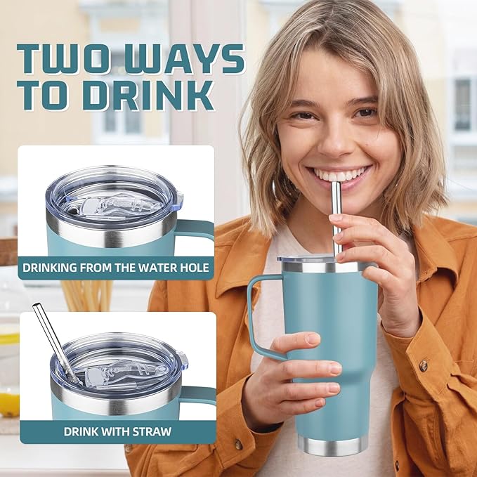 20oz Stainless Steel Insulated Tumbler with Handle and Lid, Double Wall Vacuum Insulated Coffee Mug, Leak Proof Travel Mug for Hot and Cold Drink, Mix Color-4 Pack