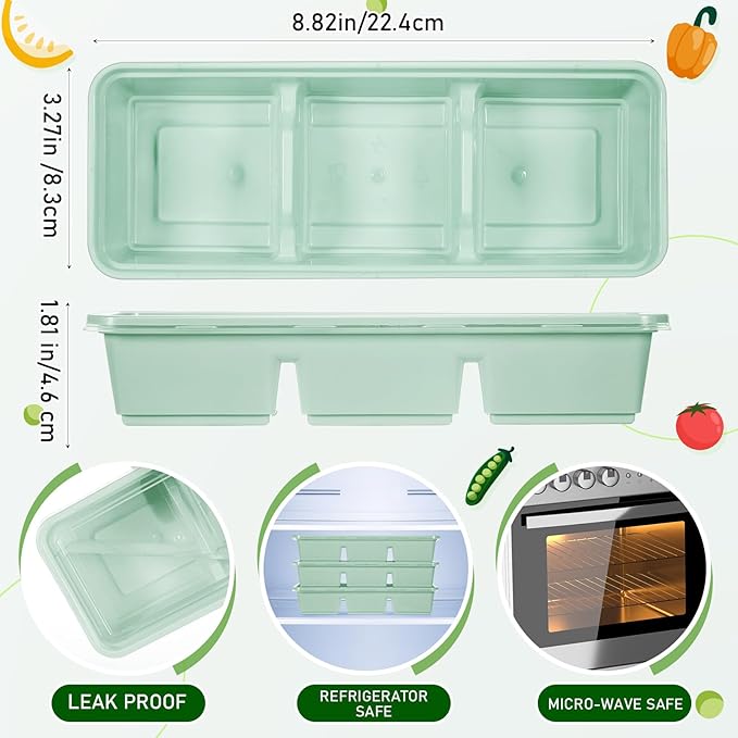 Hushee 25 Pack 17 oz Small Meal Prep Containers with 3 Compartments Snack Containers with Lid Disposable Plastic Bento Box Travel Lunch Food Boxes Stackable for Office Picnic (Mint Green)