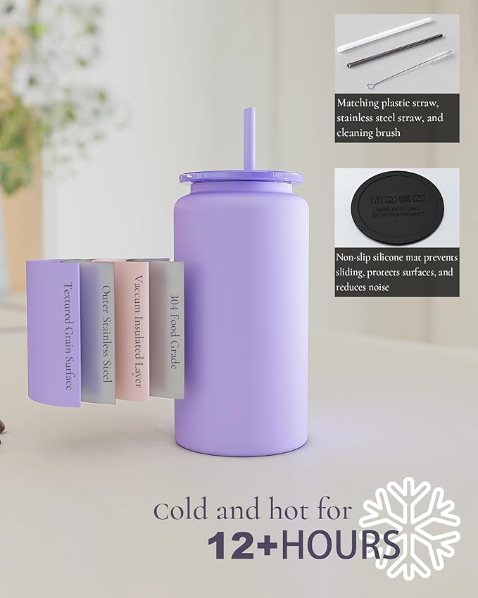 16oz Glass Cups With Lids and Straws, Stainless Steel Beer and Iced Coffee Cup, Smoothie Drinking Cup, Yellow (Textured Matte Finish, Not Sublimatable)