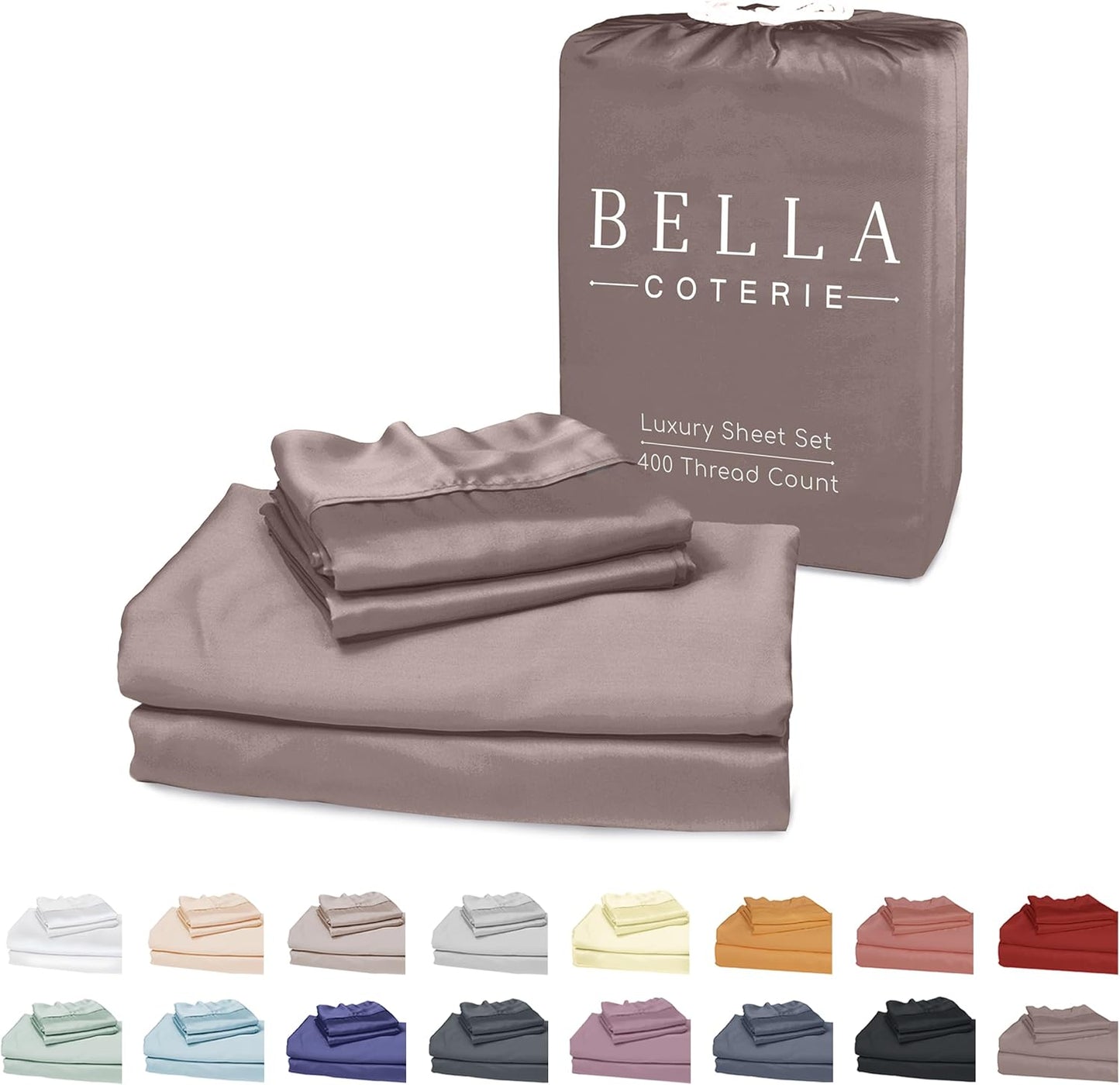 Bella Coterie Luxury Bamboo Viscose Split Top King Size Sheet Set | 100% Organically Grown | Ultra Soft | 34" Split | Cooling for Hot Sleepers | 18" Deep Pocket [Mocha]