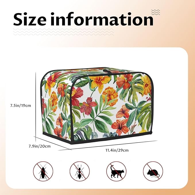 Tropical Flowers Toaster Cover 2 Slice, Cute Rural Bread Machine Cover, Washable Dust-Proof Cover for Kitchen Small Appliance Cover,with Top Handle