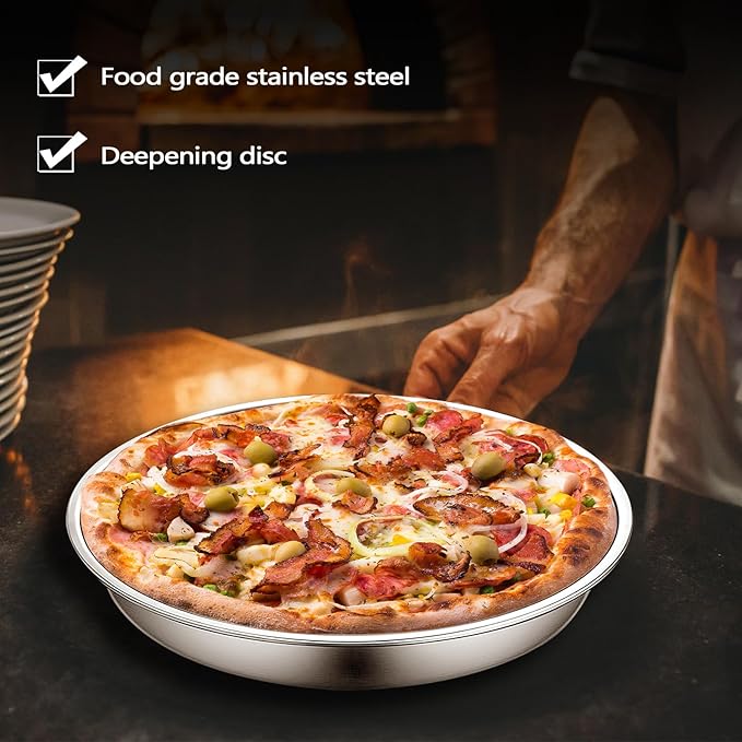 Vankey 12in Deep Dish Drip Pan, Stainless Steel Pizza Pan Fits For Kamado Joe, Roast Pan For Big Size Green Egg & Acorn & Weber Grills & Smokers