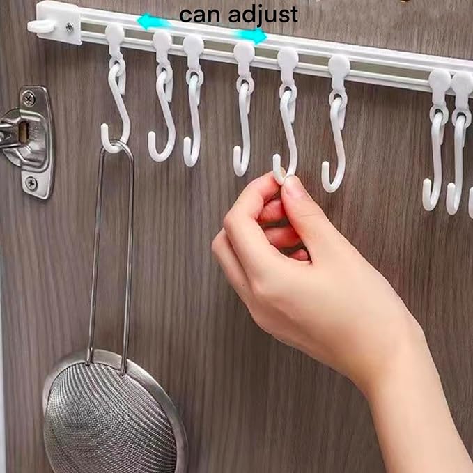 2Pcs Multifunctional Slide Rail Hook, Adhesive Wall Hooks Rack Kitchen Rail, Space Saving Utensil Rack with 10 Hooks No Drilling Hanger for Bathroom Kitchen Bedroom Office(40cm/15.7in)