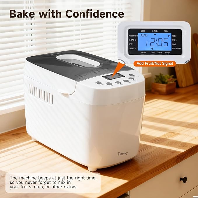 Davivy Bread Maker Machine with 2 Dough Kneading Paddles,15-in-1 Automatic Large Capacity Bread Machine Nonstick Bowl For Bread, Jam& Yogurt, 3 Loaf Sizes and 3 Crust Settings
