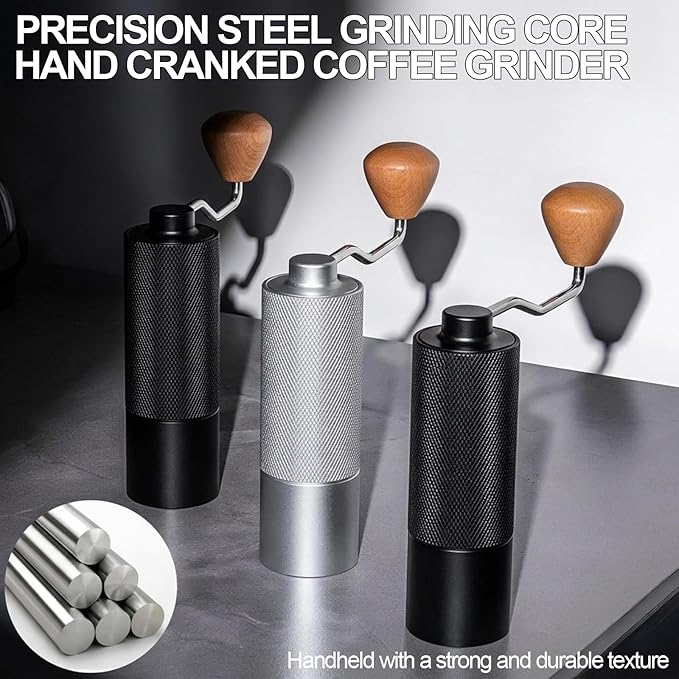 Manual Coffee Grinder, Adjustable Grinding Settings, Stainless Steel Burrs, Portable Hand-Cranked Coffee Grinder, For Espresso, Drip Filter, French Press Filter, Compact And Durable (black)