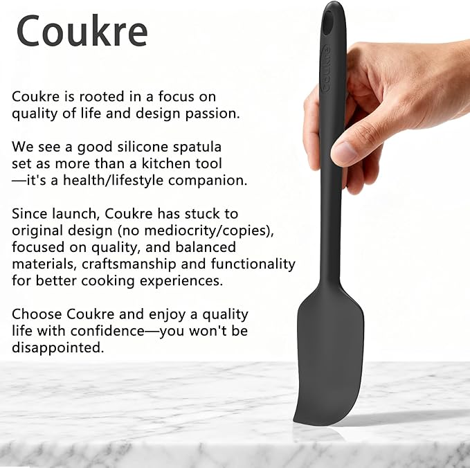 Coukre Silicone Spatula Set of 5,High Temperature Resistant, Food Grade Silicone, Dishwasher Safe, for Baking, Cooking (Pure Gray)