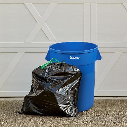 PLASTIC PRINCE 32 Gallon Round Trash Can with Lid and Dolly Blue Plastic Commercial Garbage Container for Home Garage Restaurants Warehouses - Bundle