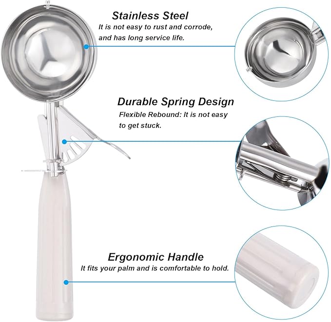 PATIKIL 3.2 Ounce Ice Cream Scoop with Trigger, Stainless Steel Portion Cookie Scoop with Thumb Trigger for Cookie Dough Cupcake Batter Baking, Beige 96ML
