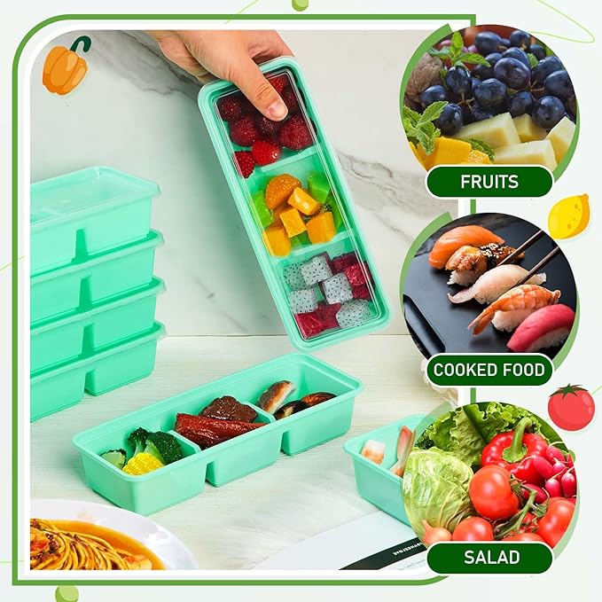 Hushee 10 Pack 17 oz Small Meal Prep Containers with 3 Compartments Snack Containers with Lid Disposable Plastic Bento Box Travel Lunch Food Boxes Stackable for Office Picnic (Green)