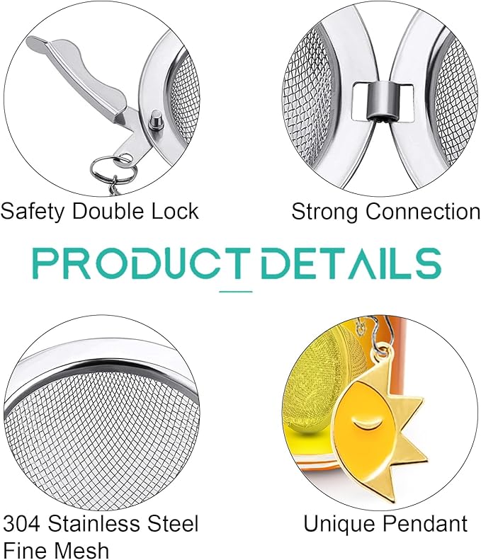 2pcs Loose Leaf Tea Steeper with Freddy's Sun and Moon Couple Costume Pendant - NSTaygate Tea Infuser Tea Strainer 304 Stainless Steel Tea Ball