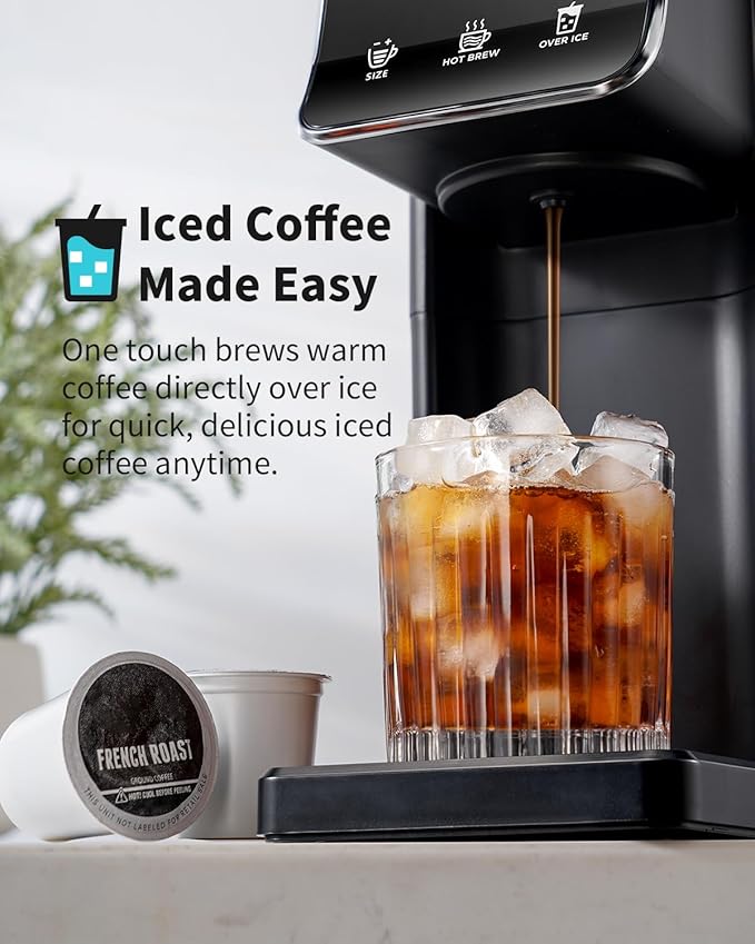 KIDISLE Hot & Iced Single Serve Coffee Maker for K Cup & Grounds, 6–16oz Brew Sizes, 40oz Water Tank, Reusable Pod Filter, Easy-to-Use for Home, Office, Dorm, Black