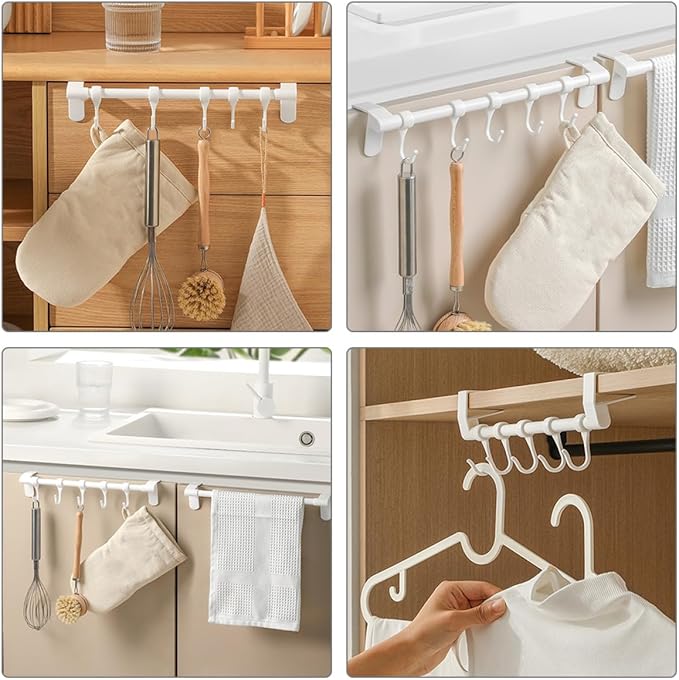 BESTonZON Kitchen Utensil Hooks 5pcs White No-Drill Adhesive Cabinet Hooks Multi-Functional Hanging Rack for Kitchen Storage and Sundries Organization