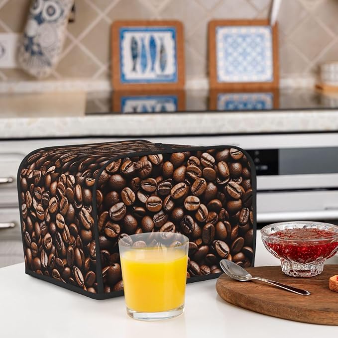 Coffee Print Covers for Toasters 4 Slice,Cute Funny Bread Machine Cover with Handle,Washable Stain Resistant Kitchen Small Appliance Cover Dining Decor