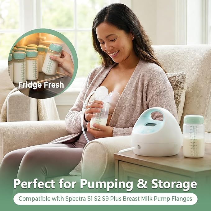 Natural Baby Bottles, BPA Free Breastmilk Storage Bottle for Momcozy Breast Milk Cooler & Fridge, Wide-Neck Breastfeeding Bottles Compatible with Spectra Pump Flanges, 10oz, 4 Pack