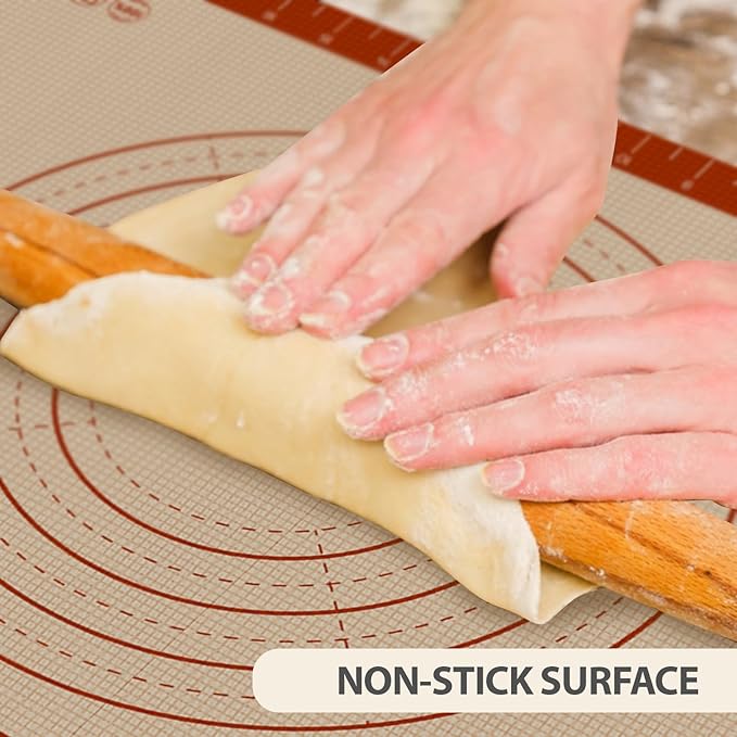 Pastry Mat, 0.7mm Extra Thick 28 x 20 Inches Large Non Stick Silicone Baking Pad, Pie Crust Rolling Supplies for Making Christmas Cookies Bread, Easy to Clean