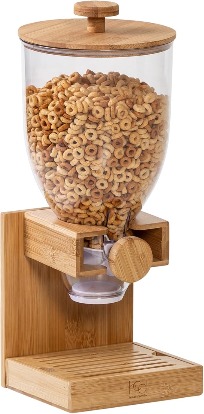 Honey-Can-Do Compact Dry Food Dispenser, Single Control & Snack Storage Container for Countertop or Pantry, Bamboo