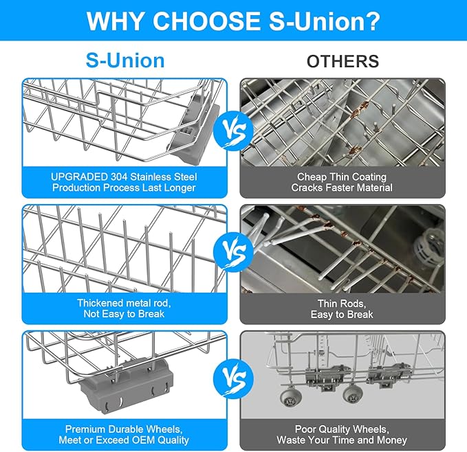 UPGRADED WD28X26099 Dishwasher Lower Rack Compatible with GE Dishwasher Rack Replacement Parts with Wheel,WD28X26099 WD28X34744 304 Stainless Steel GE Dishwasher Lower Rack Part and Silverware Basket