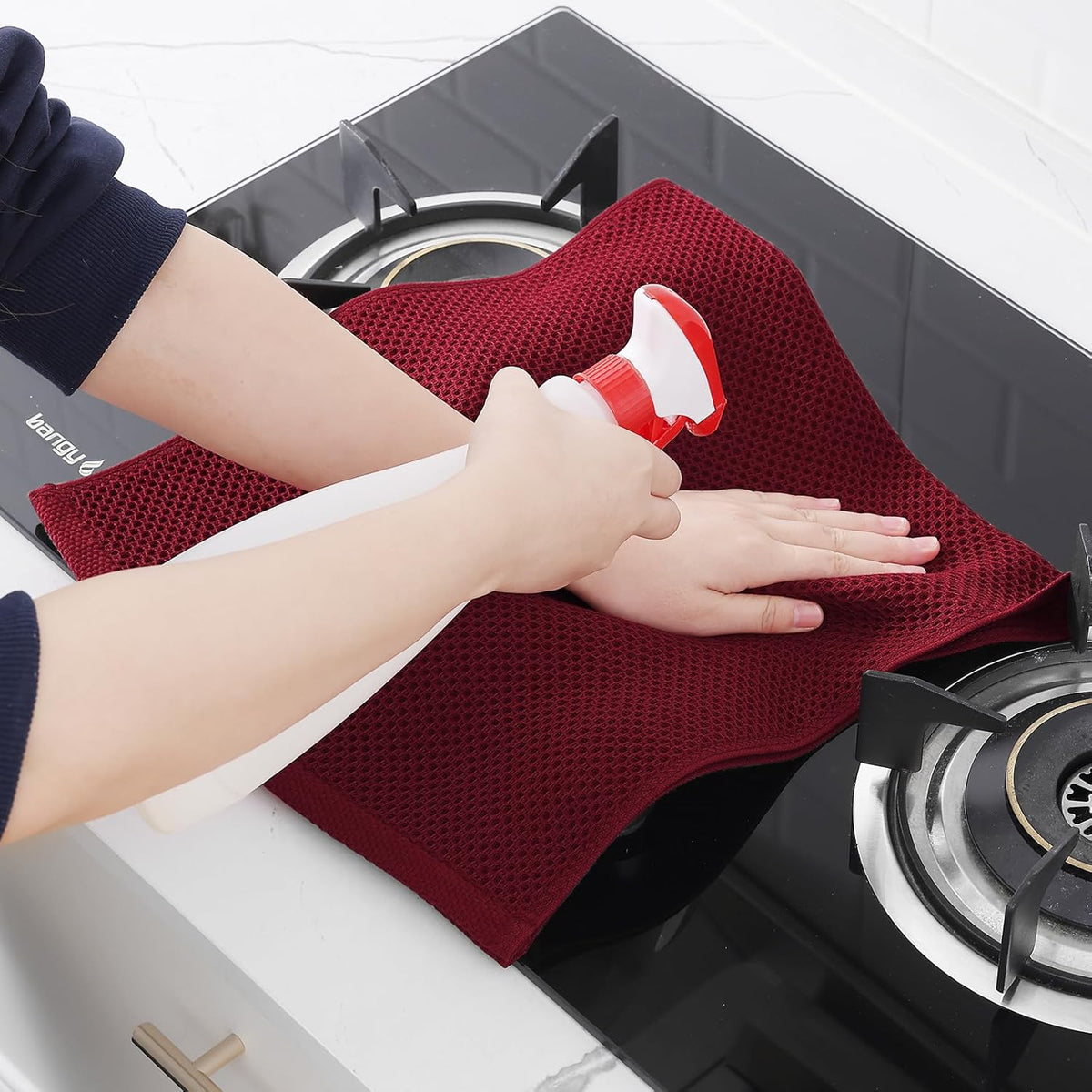 Homaxy 100% Cotton Waffle Weave Kitchen Dish Towels, Ultra Soft Absorbent Quick Drying Cleaning Towel, 13 x 28 Inches, 6-Pack, Burgundy