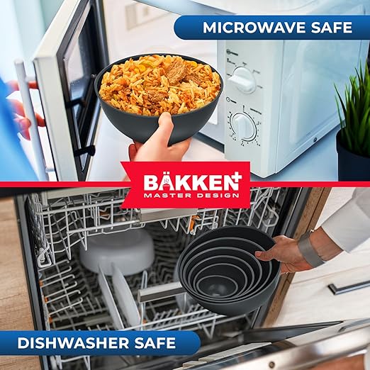 Bakken Master 12 Piece Plastic Nesting Bowls with Lids - Mixing Bowls Set includes 6 Prep Bowls and 6 Lids, BPA-Free, Reusable Meal Prep Containers, Microwave, Freezer & Dishwasher Safe, Gray
