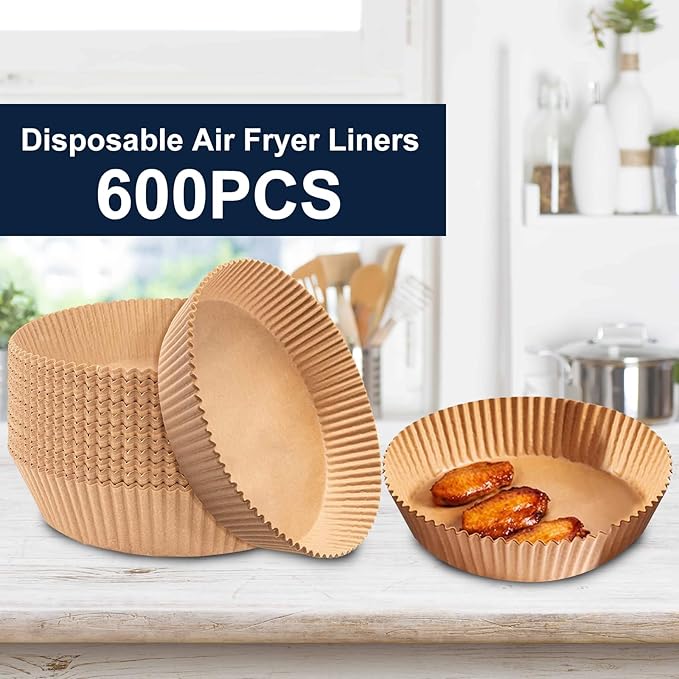 600 PCS 7.9 Inch Round Air Fryer Baking Paper Liners, Non-Stick Parchment Paper Liners for 5-8QT Airfryer Microwave Oven Frying Pan