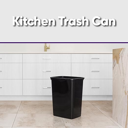 Superio Large Kitchen Trash Can 13 Gallon, 52 Qt Unlidded Waste Bin Only for Kitchen, Garage, Indoor and Outdoor Trash Can, Black