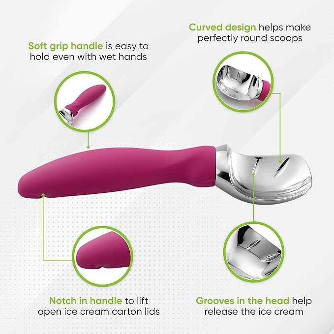 Spring Chef Premium Ice Cream Scoop, Magenta & Round Magnetic Measuring Spoons with Leveler, Set of 8, Black - 2 Product Bundle
