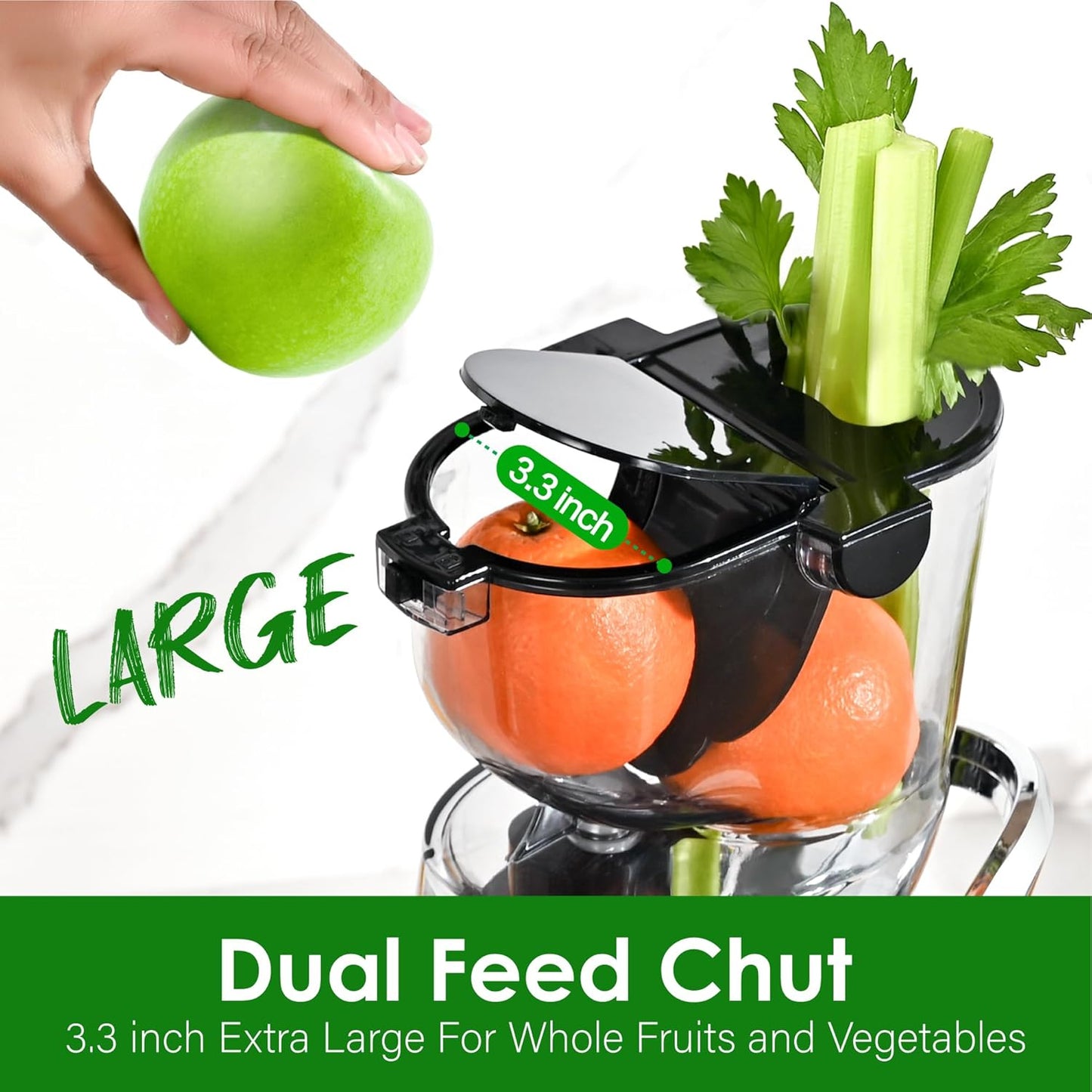 Cold Press Juicer Machines, Kitchen in the Box Slow Masticating Juicers Machine,3.26inch Large Wide Feed Chute Fit Whole Fruits & Vegetables,BPA Free,Easy to Clean (Bright Black)